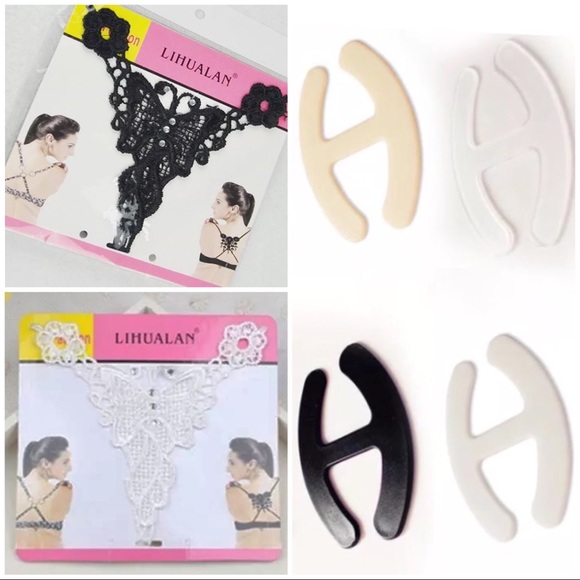 6 pc Bundle Butterfly Bra Strap Racerback Clip Converter Black White Tan Clear - Picture 1 of 9